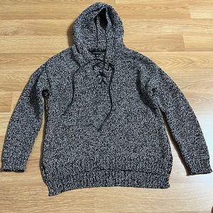 Rock and Republic Black and Tan Knit Hoodie Sweater Size Medium